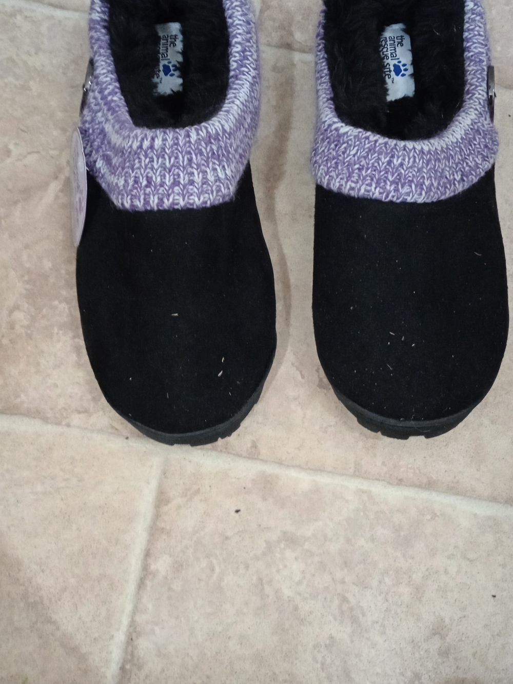 Black suede slippers from The Animal Rescue Site in  a purple patterned Size 9.